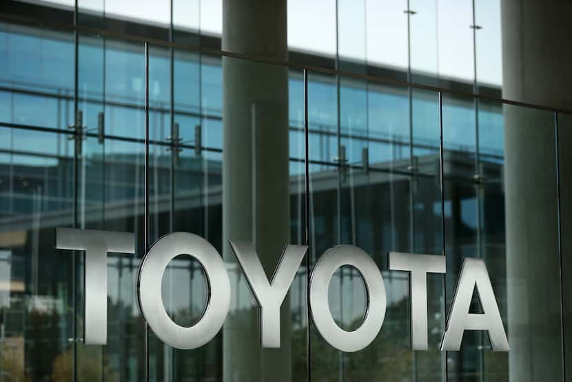 Signage in the front entrance of Toyota Motor North America headquarters in Plano. 
