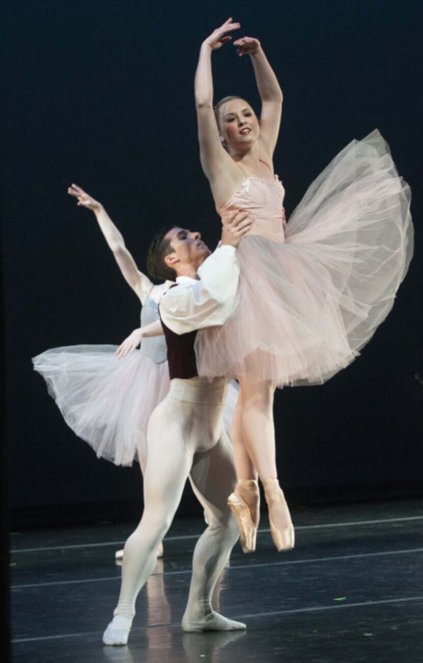 SMU dancers Alex Druzbanski and Aubry Neal perform the dance "Valse Fantaisie" as part of...