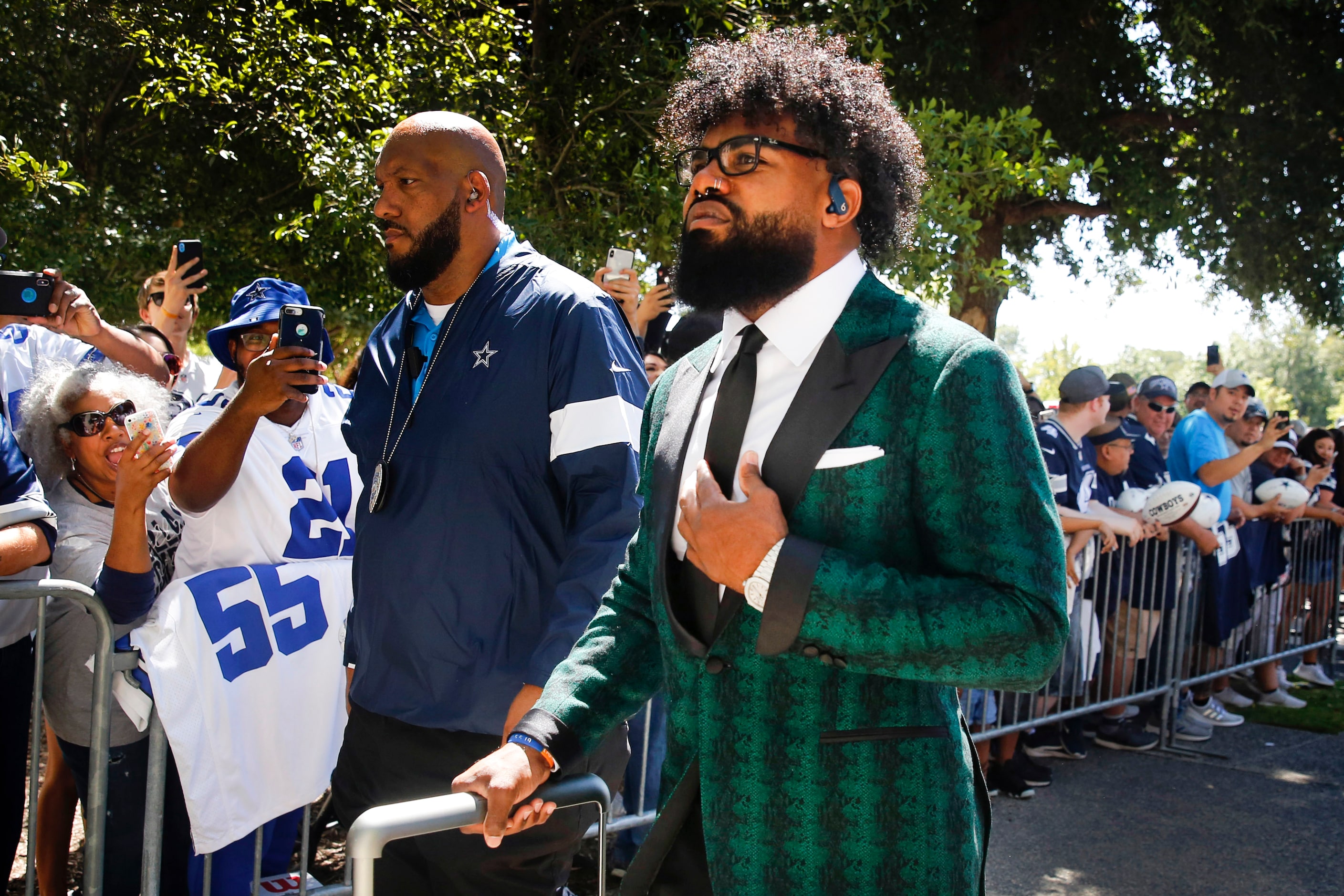 Dallas Cowboys running back Ezekiel Elliott arrives at AT&T Stadium in Arlington, Texas for...