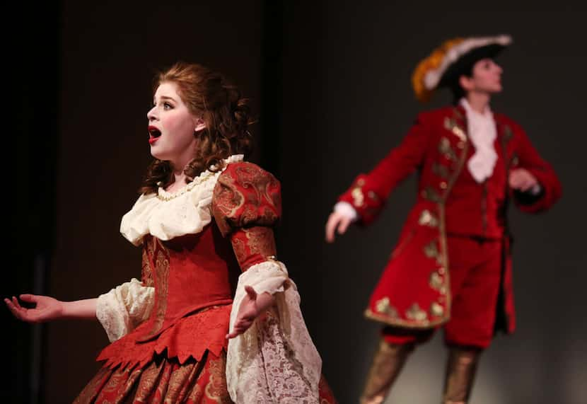 Jocelyn Hansen as Deidamia (left) and Leslie Hochman as Nearco perform during a rehearsal...