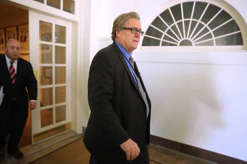 In this photo taken June 1, 2017, Steve Bannon is seen at the White House in Washington....