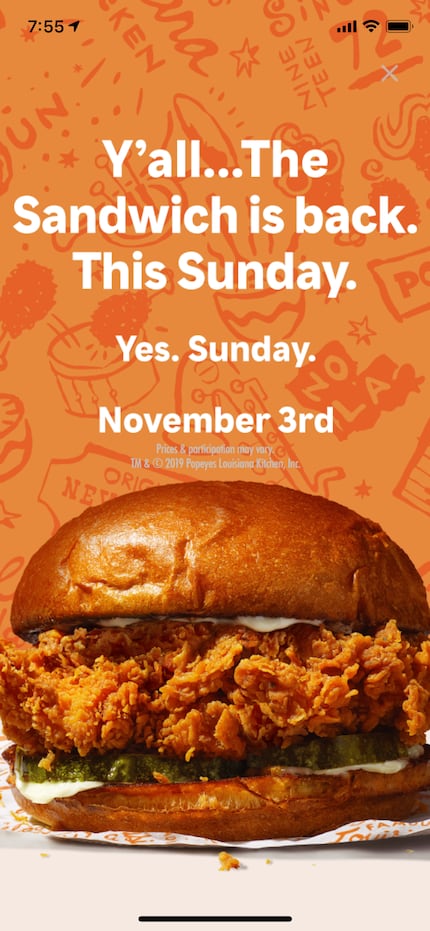The Popeyes app — one of several ways the company promoted itself even while the sandwich...