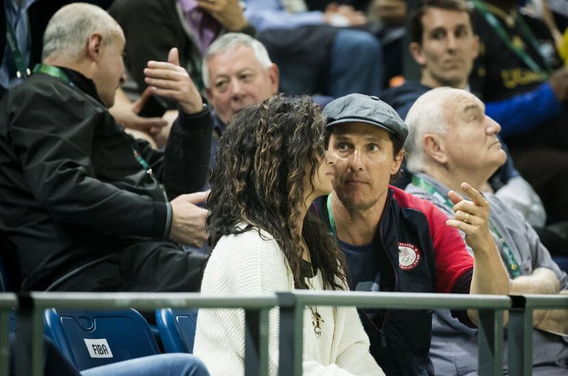 Actor Matthew McConaughey watches the United States face Australia in a men's basketball...