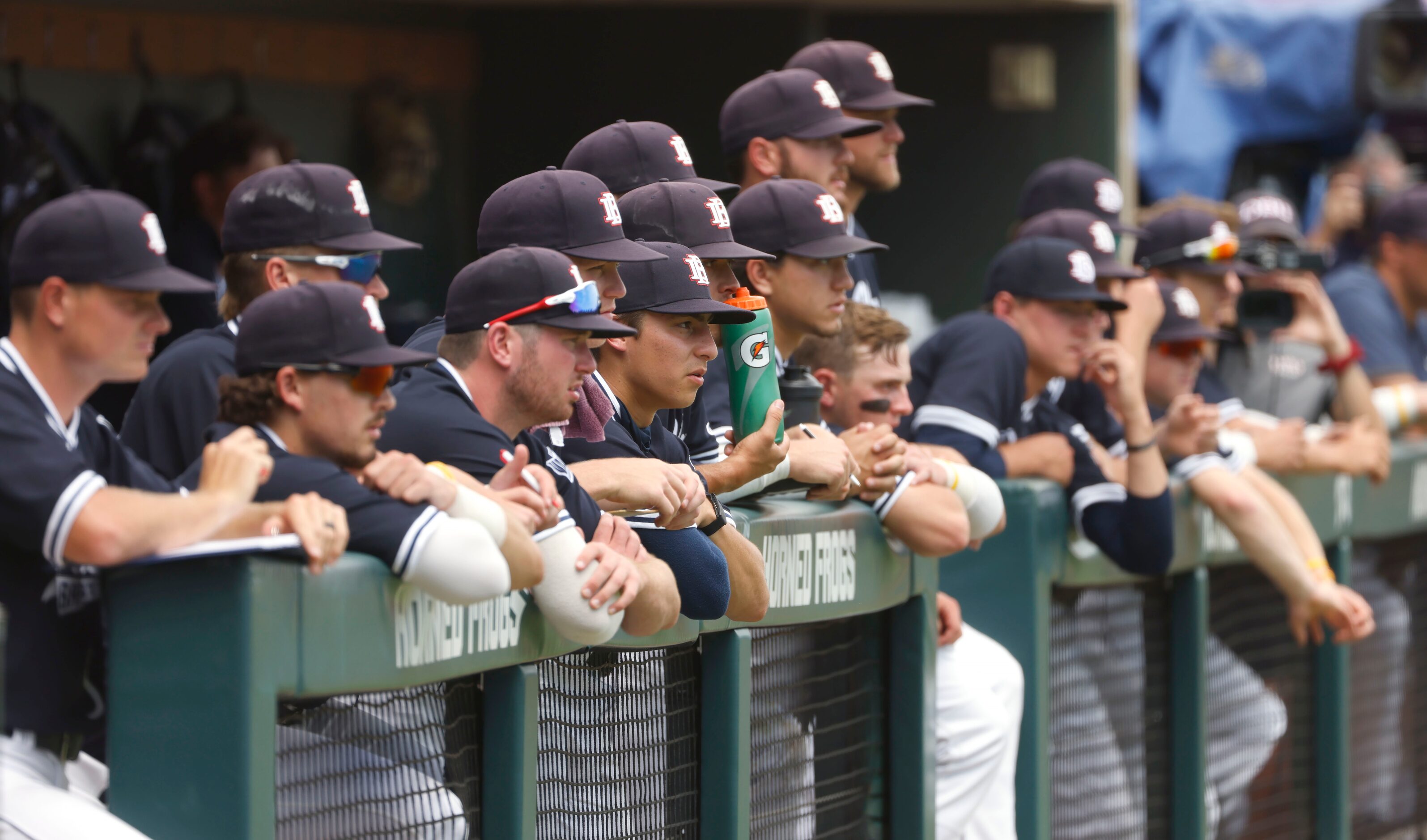 Dallas Baptist watches the action from the dugout against Oregon St. in the first inning...