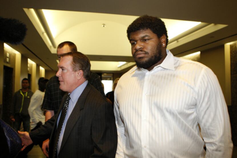 Josh Brent (right) and his attorney George Milner (left) spent half an hour at the Dallas...
