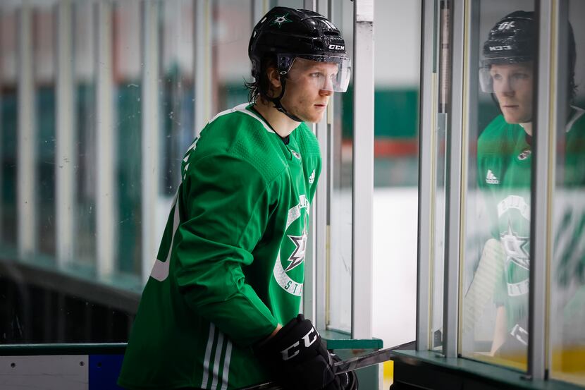 Dallas Stars center Ty Dellandrea  takes the ice during a training camp practice at the...
