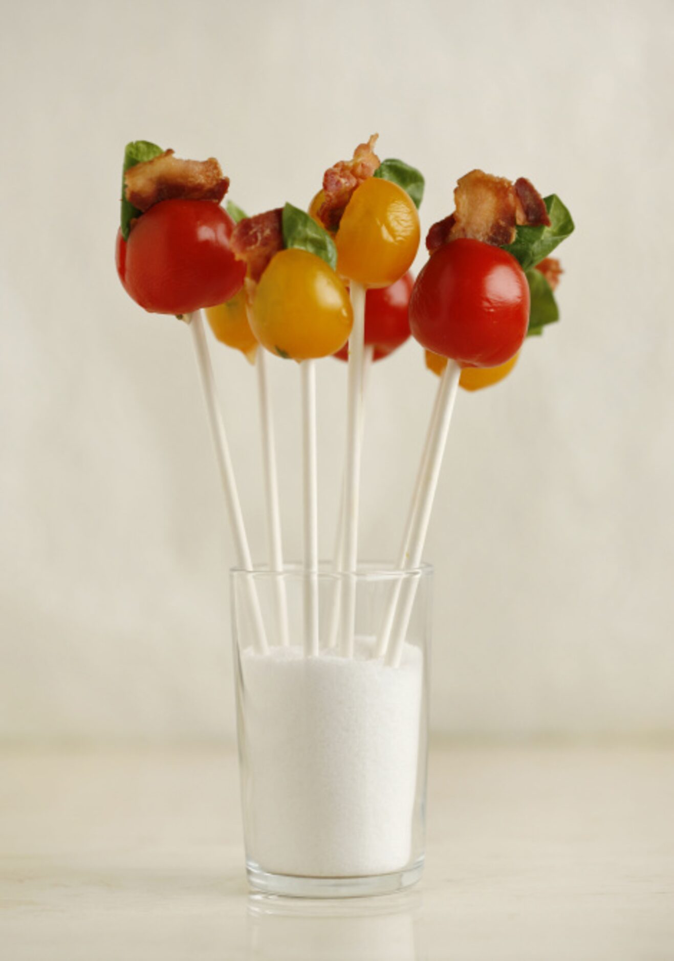 BLT LOLLIPOPS: Cut a tiny X into the tomato tops. On the opposite side, cut a slit large...