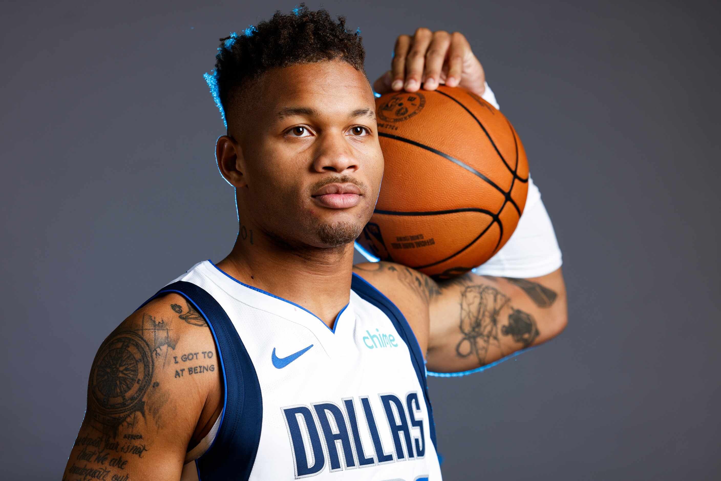 Dallas Mavericks guard Dexter Dennis poses for a photo during the media day on Friday, Sept....