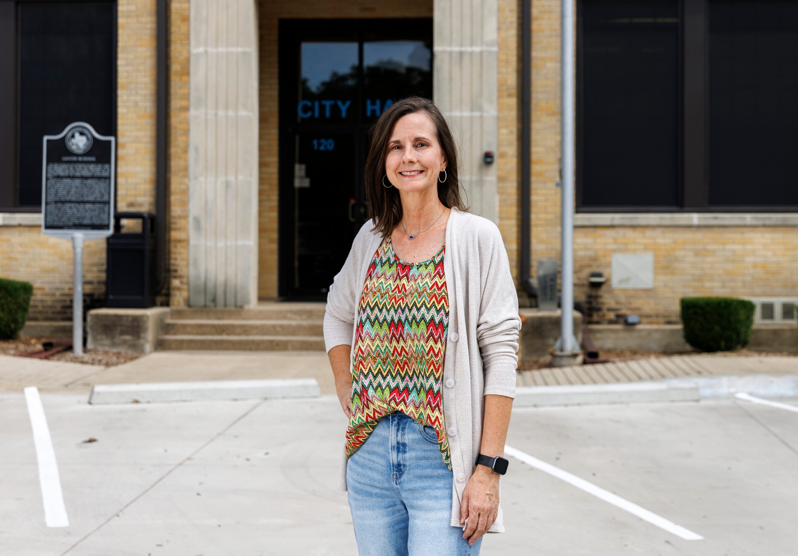 Lavon Mayor Vicki Sanson is shown outside city hall.