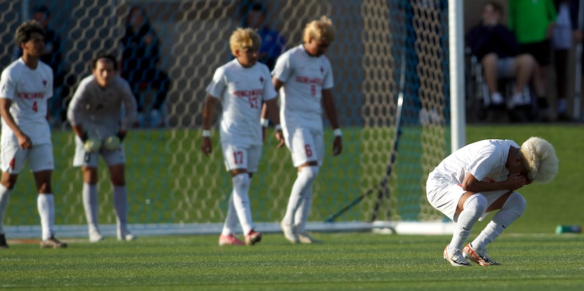  Duncanville players react after Katy Seven Lakes scored their second goal of the match...