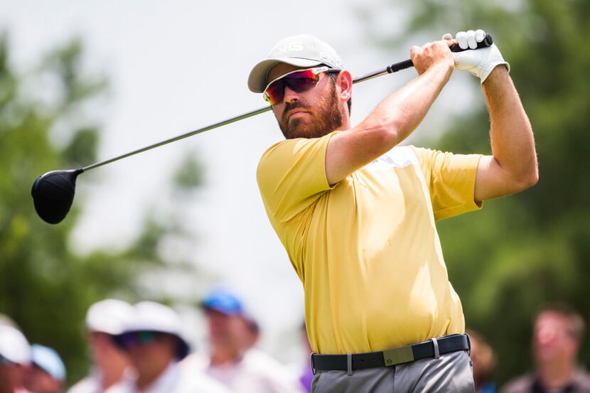 Louis Oosthuizen tees off at the third hole during round 1 of the AT&T Byron Nelson on...