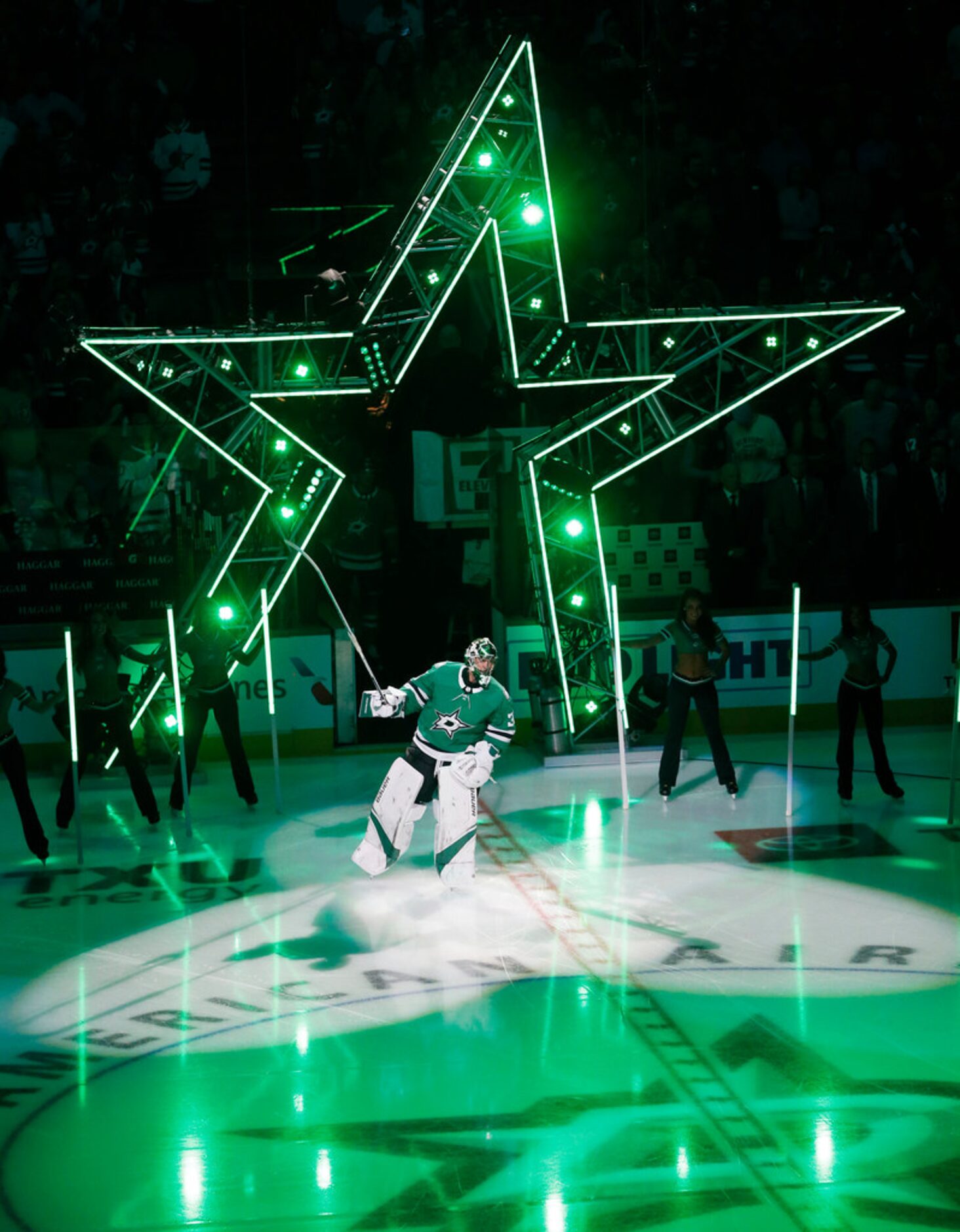 Dallas Stars goaltender Ben Bishop (30) makes his way on the ice during introductions before...