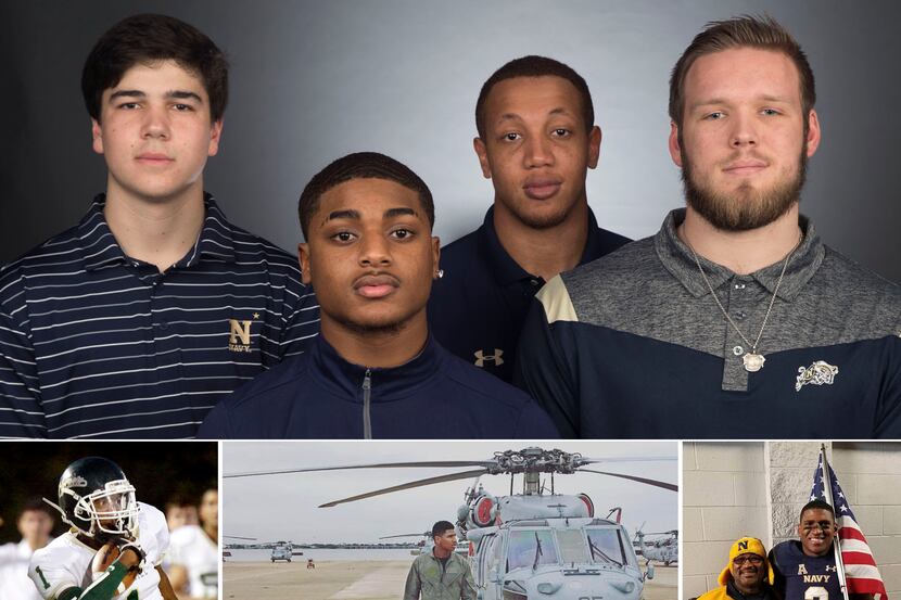 Top photo: From left, high school seniors Bijan Nichols, Rockwall Heath kicker; Daryon...