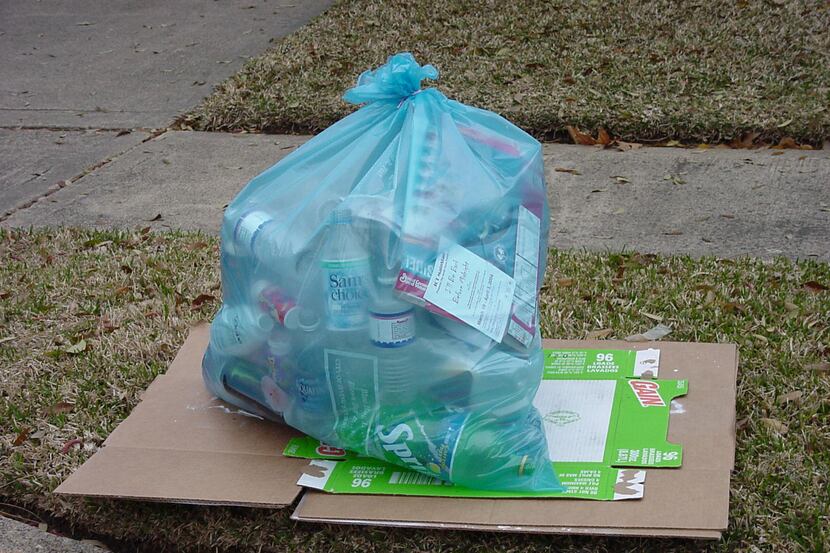 The kind of recycling bag used for Irving's curbside pickup.