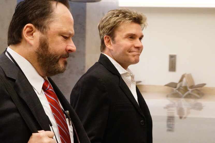 Vic Mignogna, right, walks into court with his attorney, Ty Beard, at the Tom Vandergriff...