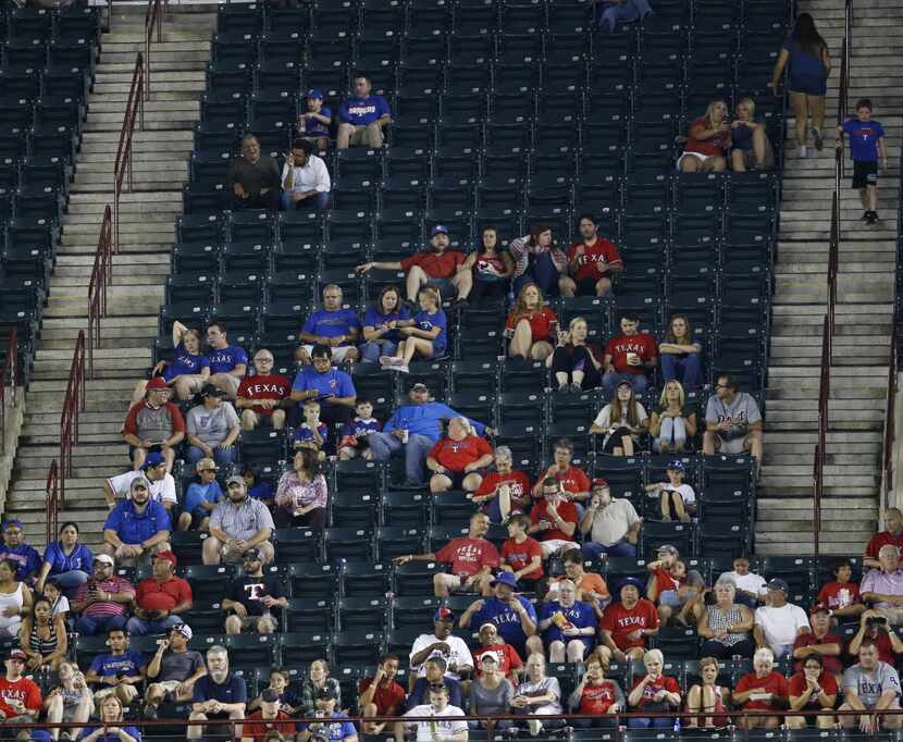 Texas Rangers fans above right field in a game against the Detroit Tigers during the fifth...