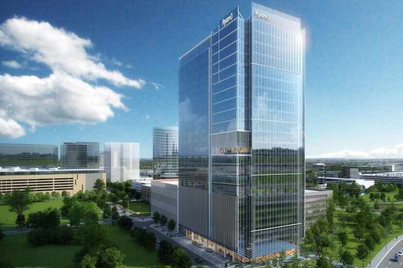 The 23-story high-rise is under construction near the southwest corner of State Highway 121...