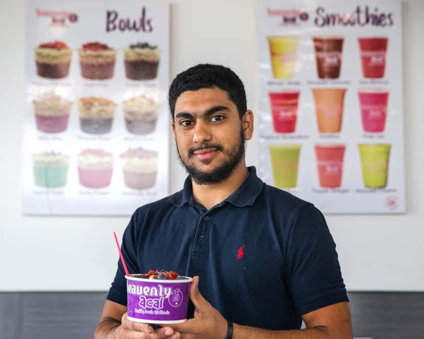 Talha Ali, owner of Heavenly Acai in Frisco poses for a portrait at the cafe . (Lynda M....