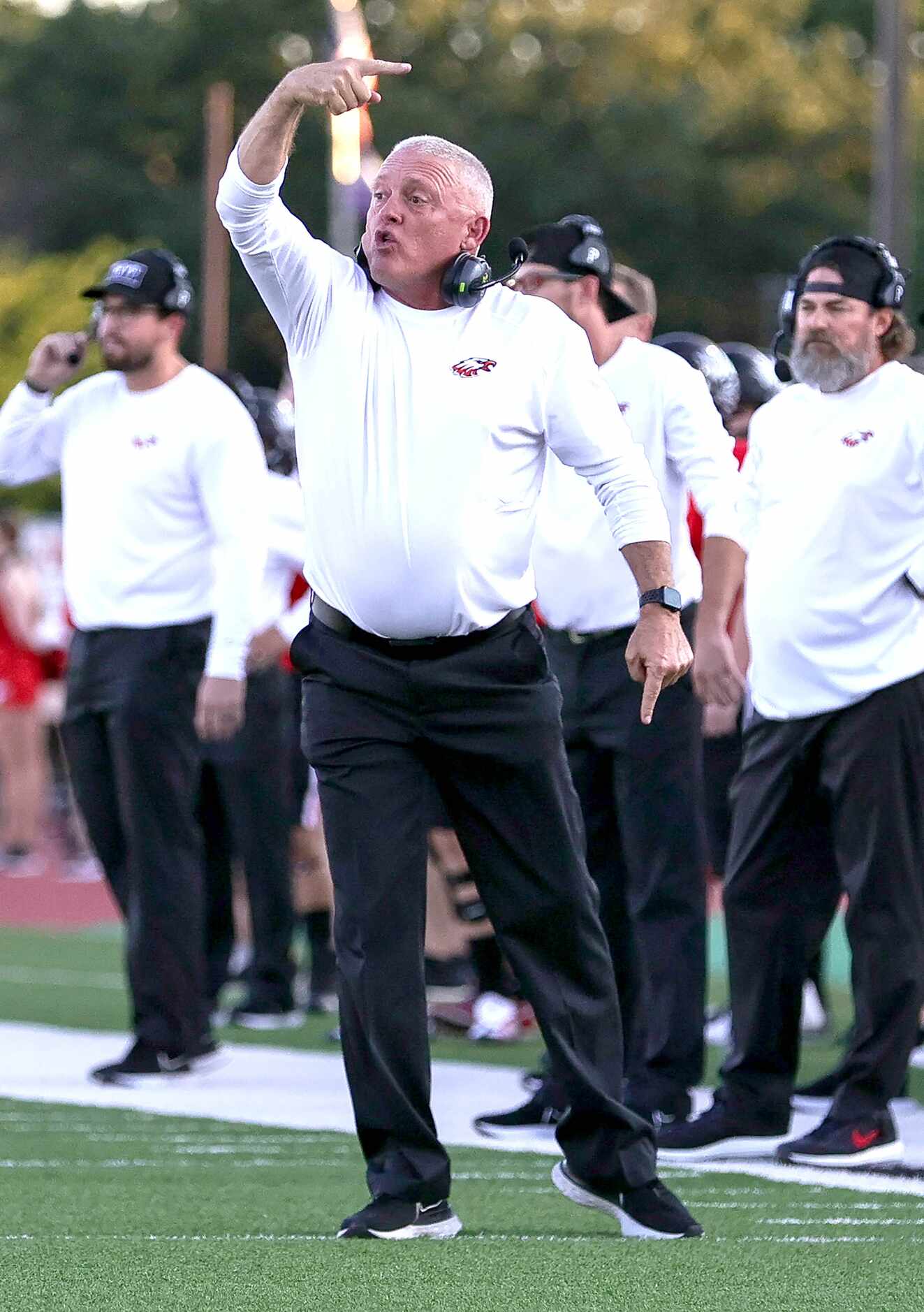 Argyle head coach Todd Rodgers calls out a play against Melissa during first half of a high...