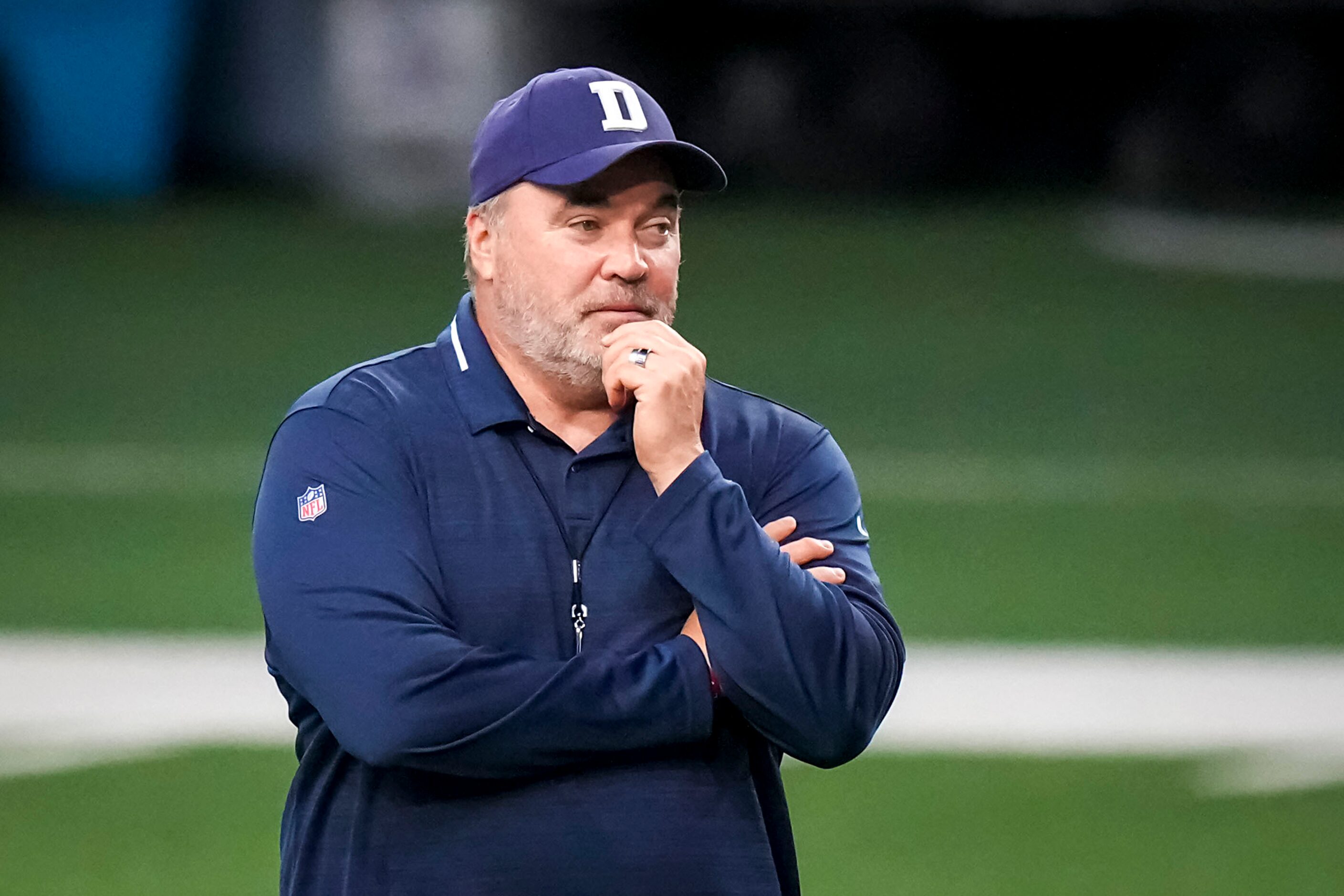 Dallas Cowboys head coach Mike McCarthy watches his team during a training camp practice at...