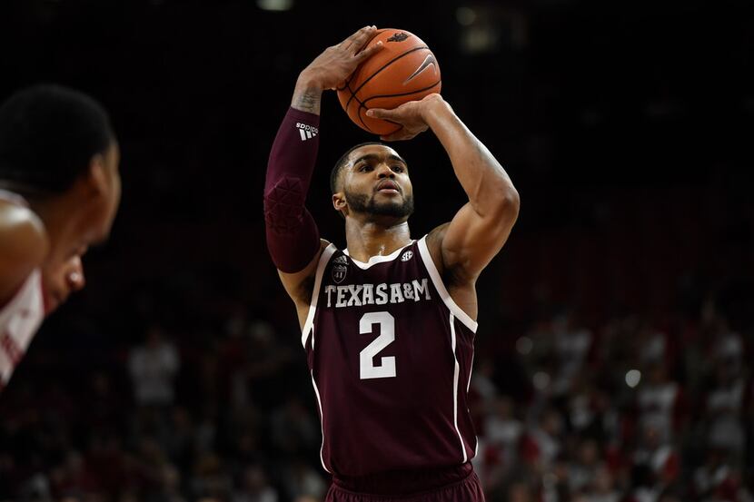 Texas A&M guard TJ Starks (2) shoots a free throw against Arkansas during the second half of...