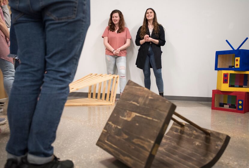 Paislee Jennings and Kendall Eddy with their pet-friendly sculpture