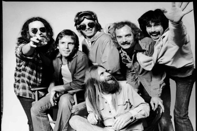 Jerry Garcia, left, lead guitarist of the Grateful Dead, and band members, left to right,...