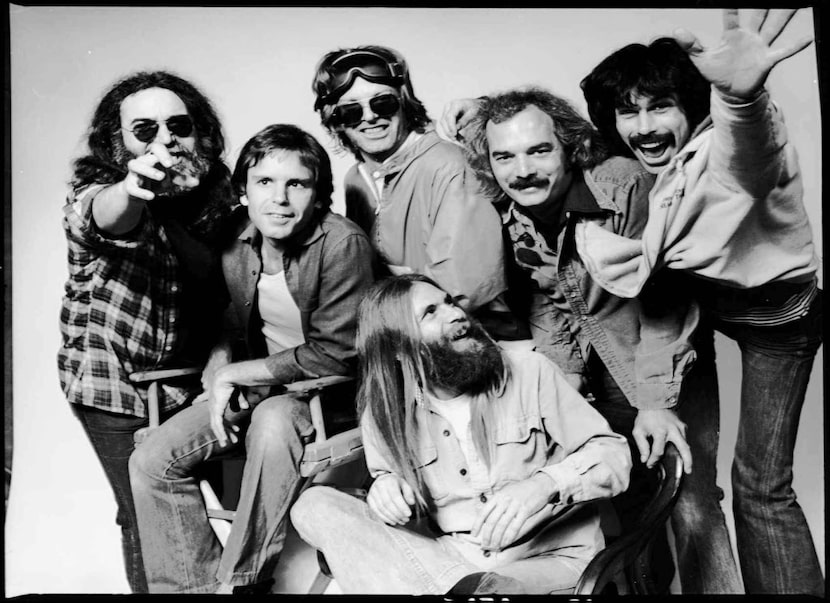 Jerry Garcia, left, lead guitarist of the Grateful Dead, and band members, left to right,...