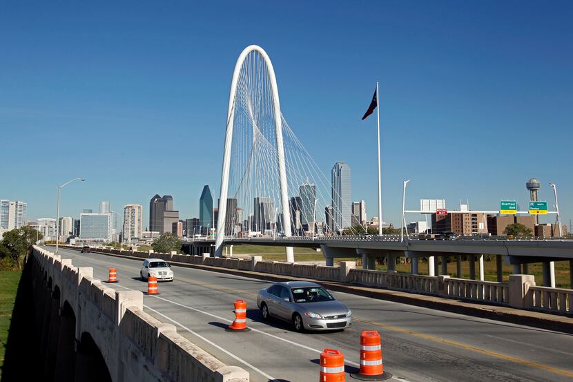 The Continental Avenue bridge (left), which is located north of the Margaret Hunt Hill...