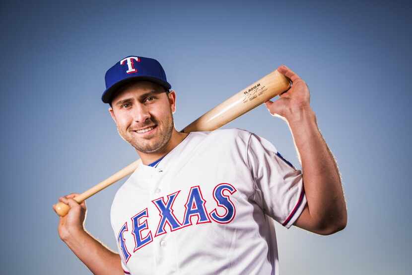 Texas Rangers third baseman Joey Gallo photographed during spring training photo day at the...