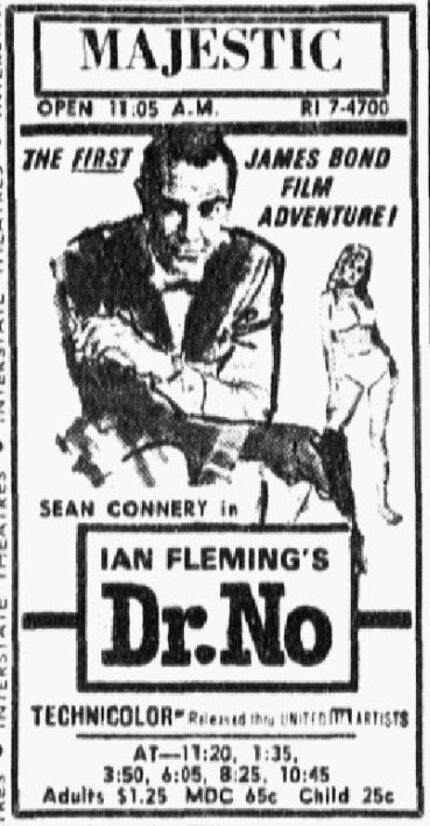 An advertisement for "Dr. No," playing at the Majestic Theatre. The movie was advertised as...