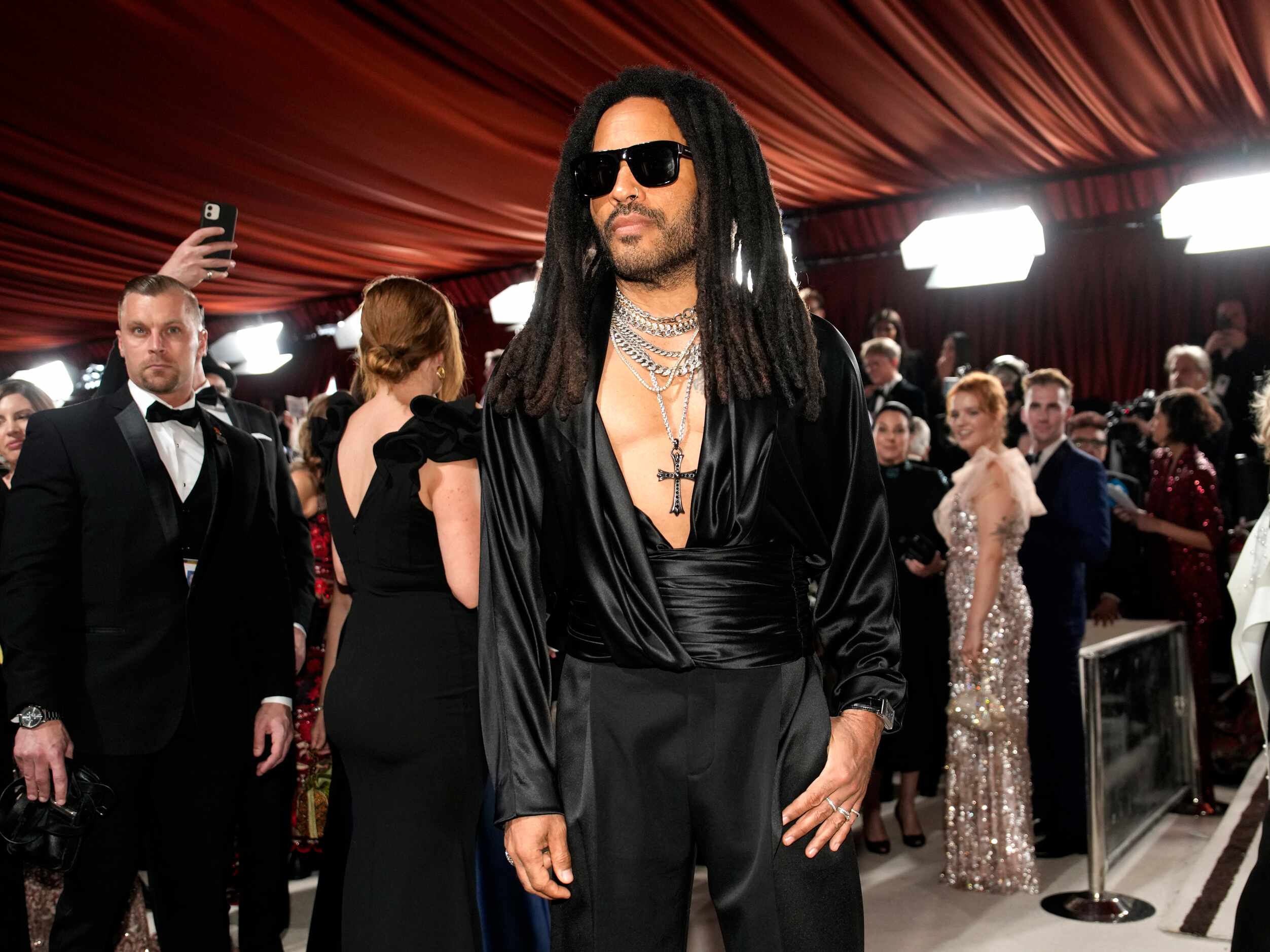 Lenny Kravitz arrives at the Oscars on Sunday, March 12, 2023, at the Dolby Theatre in Los...