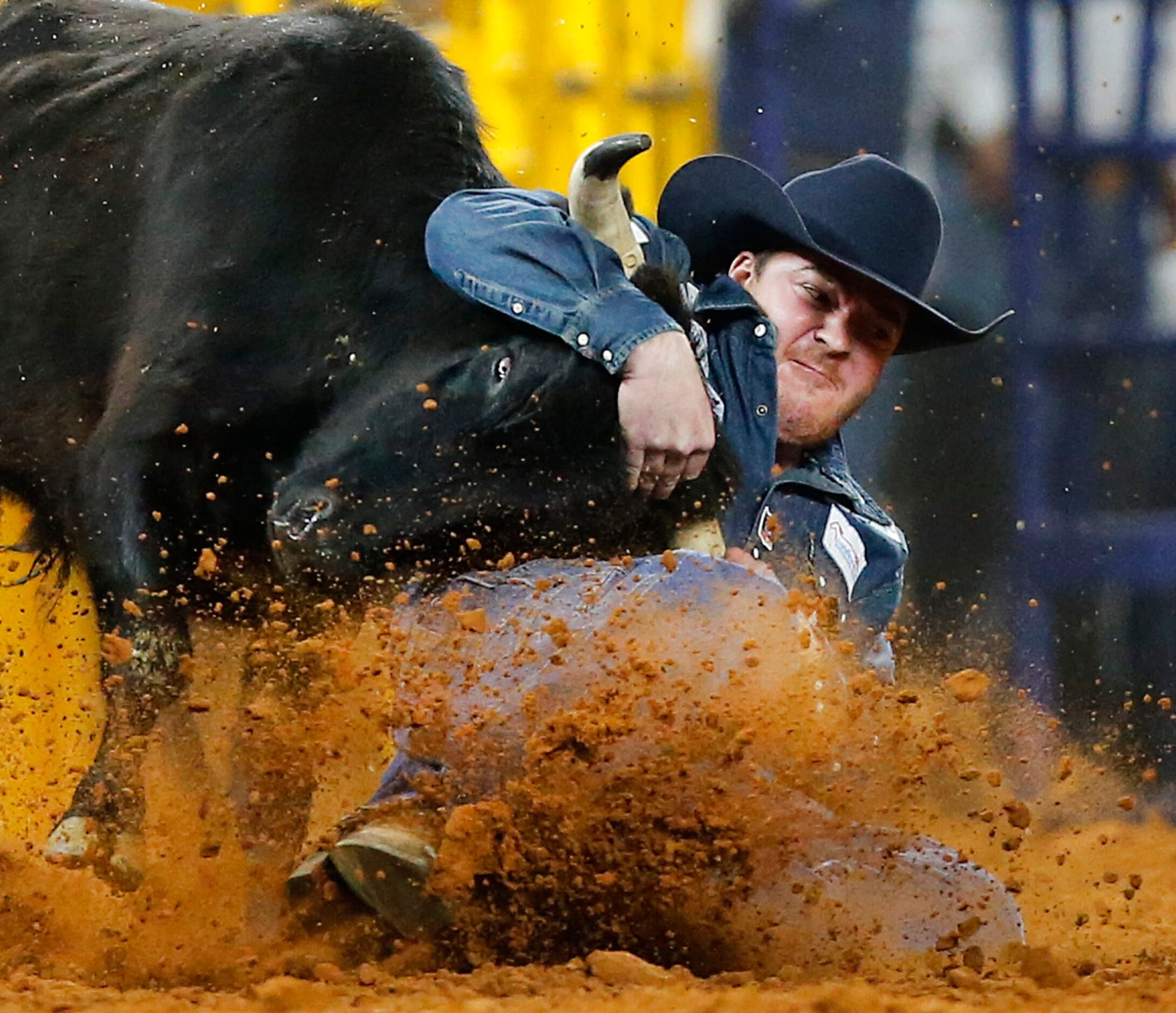 Steer Wrestling World Champion Jacob Edler of State Center, Iowa turns a first place time...