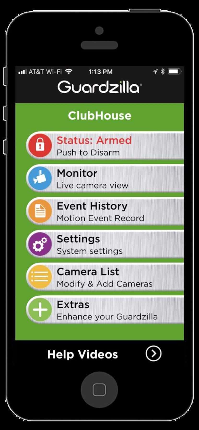 The Guardzilla app home screen
