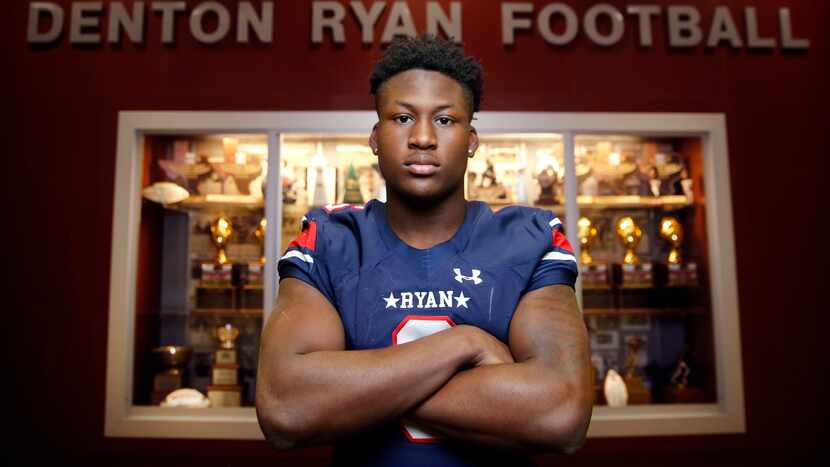 Denton Ryan junior Anthony Hill Jr., SportsDay’s No. 1 recruit, is photographed before the...