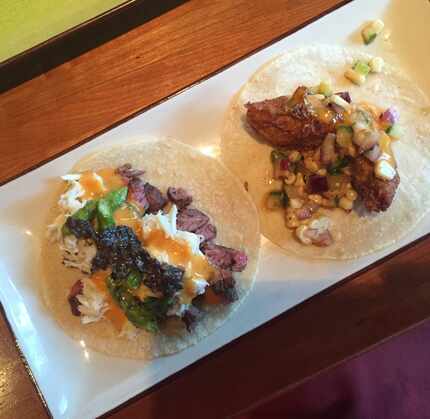 Le Taco's Le Oscar, left, is the fanciest item on its menu. The fried chicken, right, is...