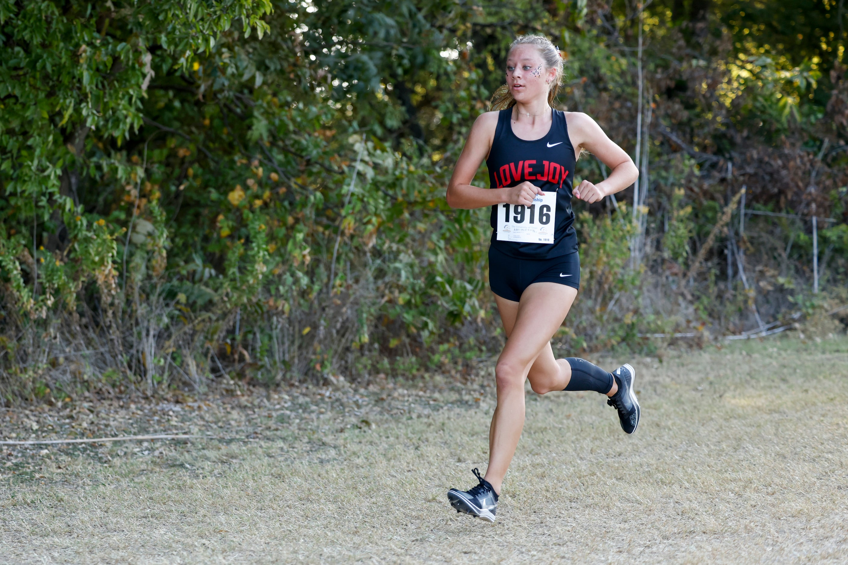 Lucas Lovejoy’s Camryn Benson competes during the UIL Class 5A Region II cross country meet,...