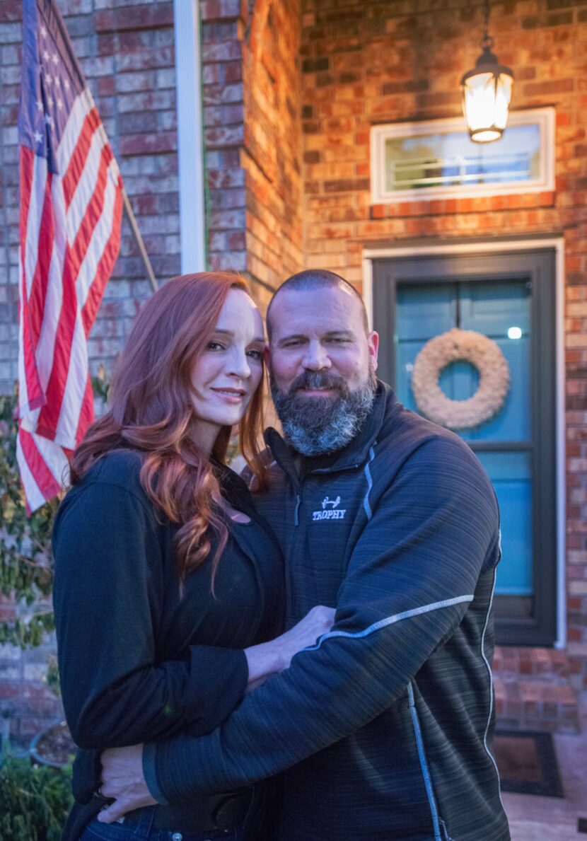 Jamie and Jason Harnden outside their Grapevine home. The Harndens claim they were ripped...