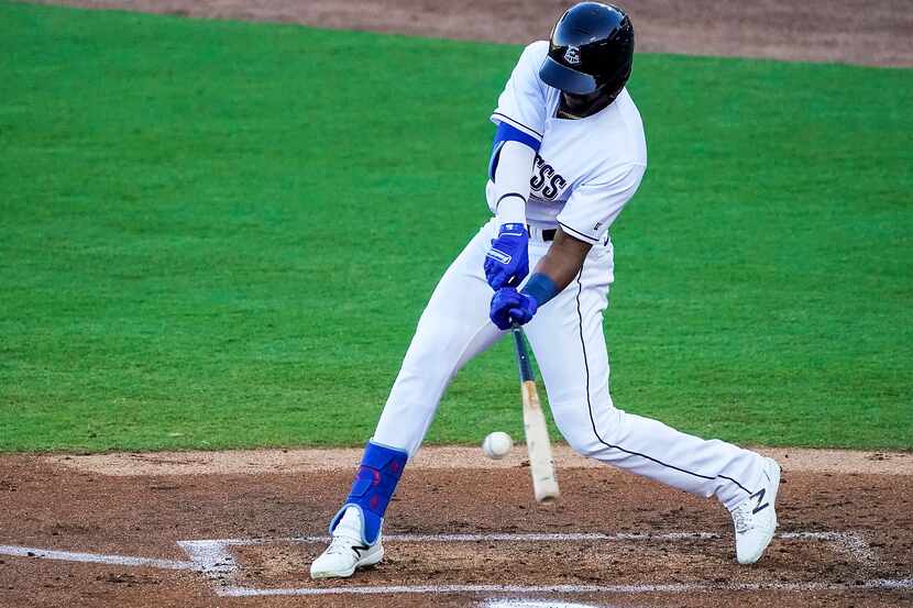Round Rock Express outfielder Leody Taveras bats during the first inning against the...