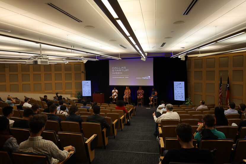 A photo of an auditorium with guest during Dallas Startup Week.