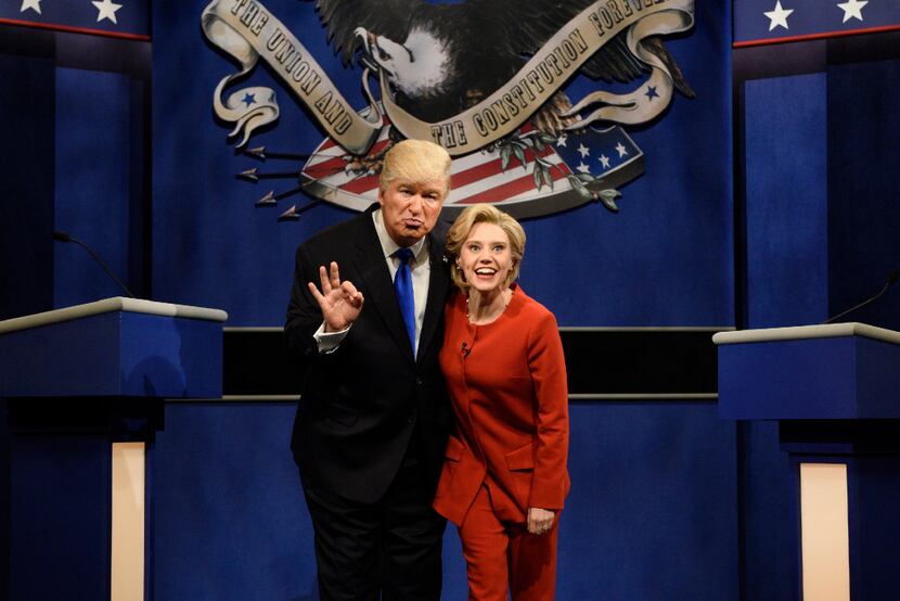 In a Saturday, Oct. 1, 2016 file photo provided by NBC, Alec Baldwin, left, as Republican...