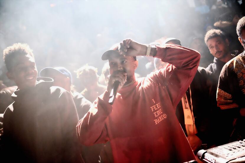 NEW YORK, NY - FEBRUARY 11:  Kanye West performs during Kanye West Yeezy Season 3 on...