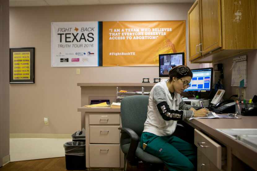 Sophia Ruiz, a patient advocate, at work at the Whole Woman's Health clinic in San Antonio,...