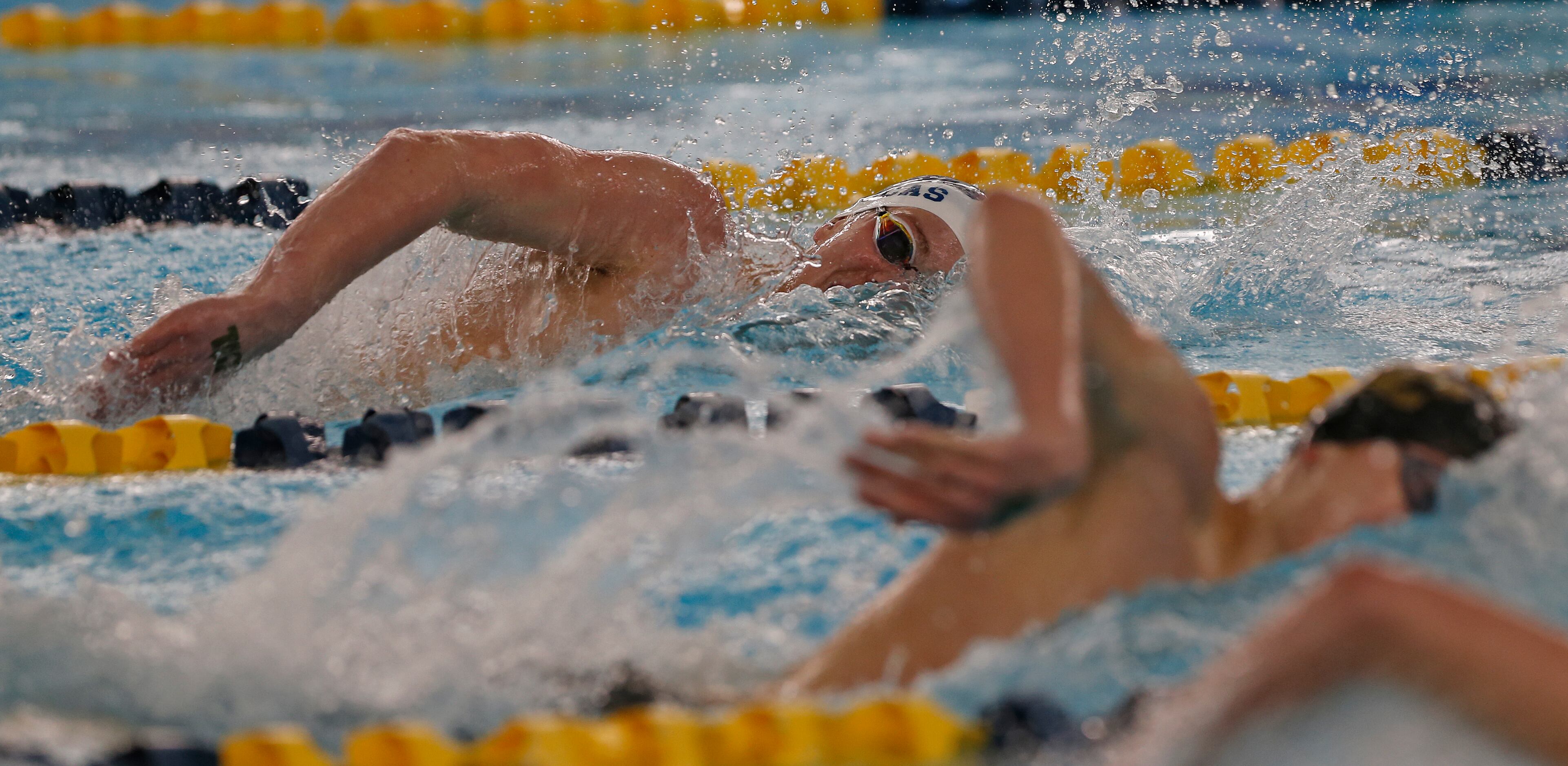 Keller's Lucas Cooper in 500 yard freestyle in UIL boys 6A swim finals on Friday,...