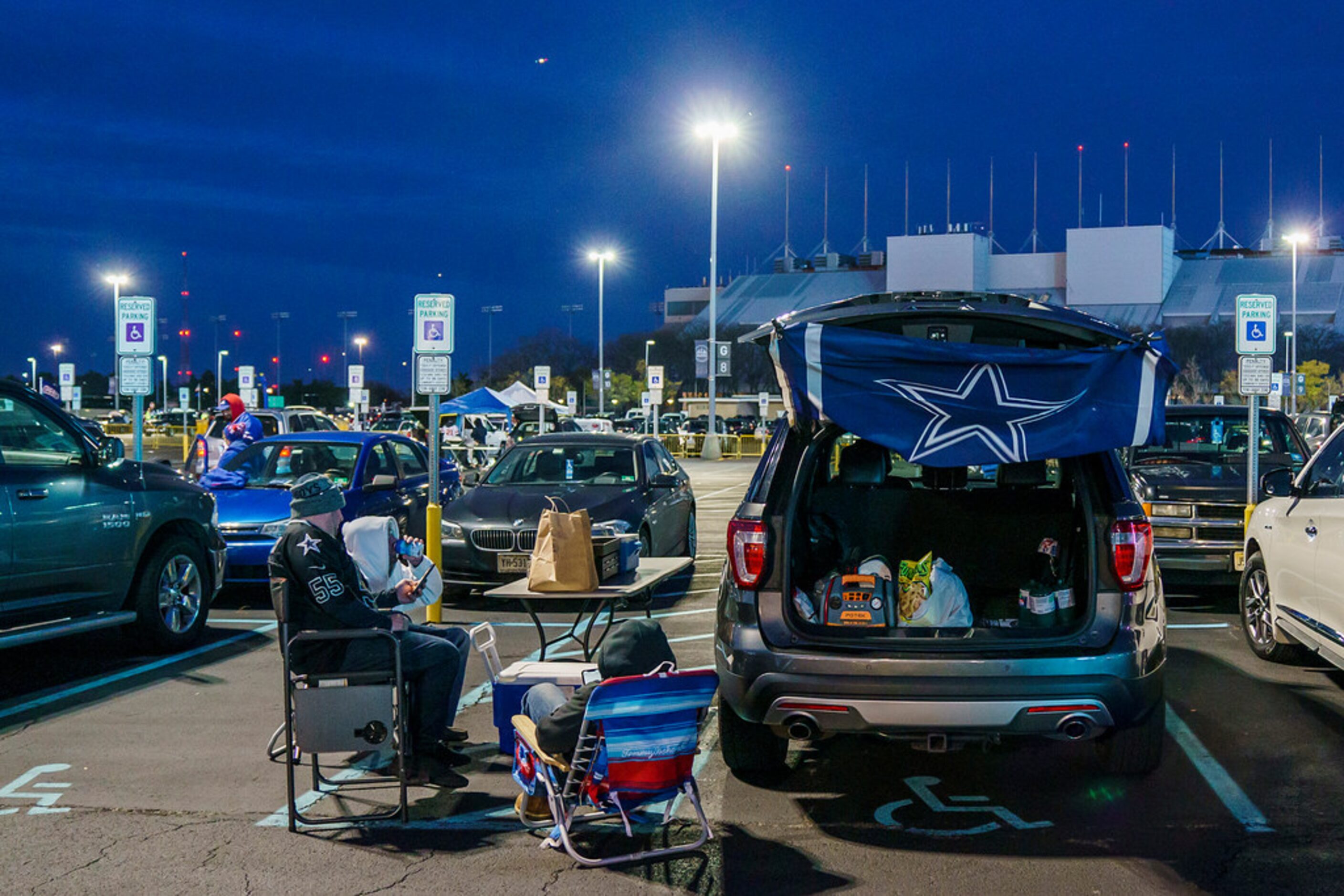 Dallas Cowboys fans tailgate before a Monday Night Football game between the Cowboys and the...