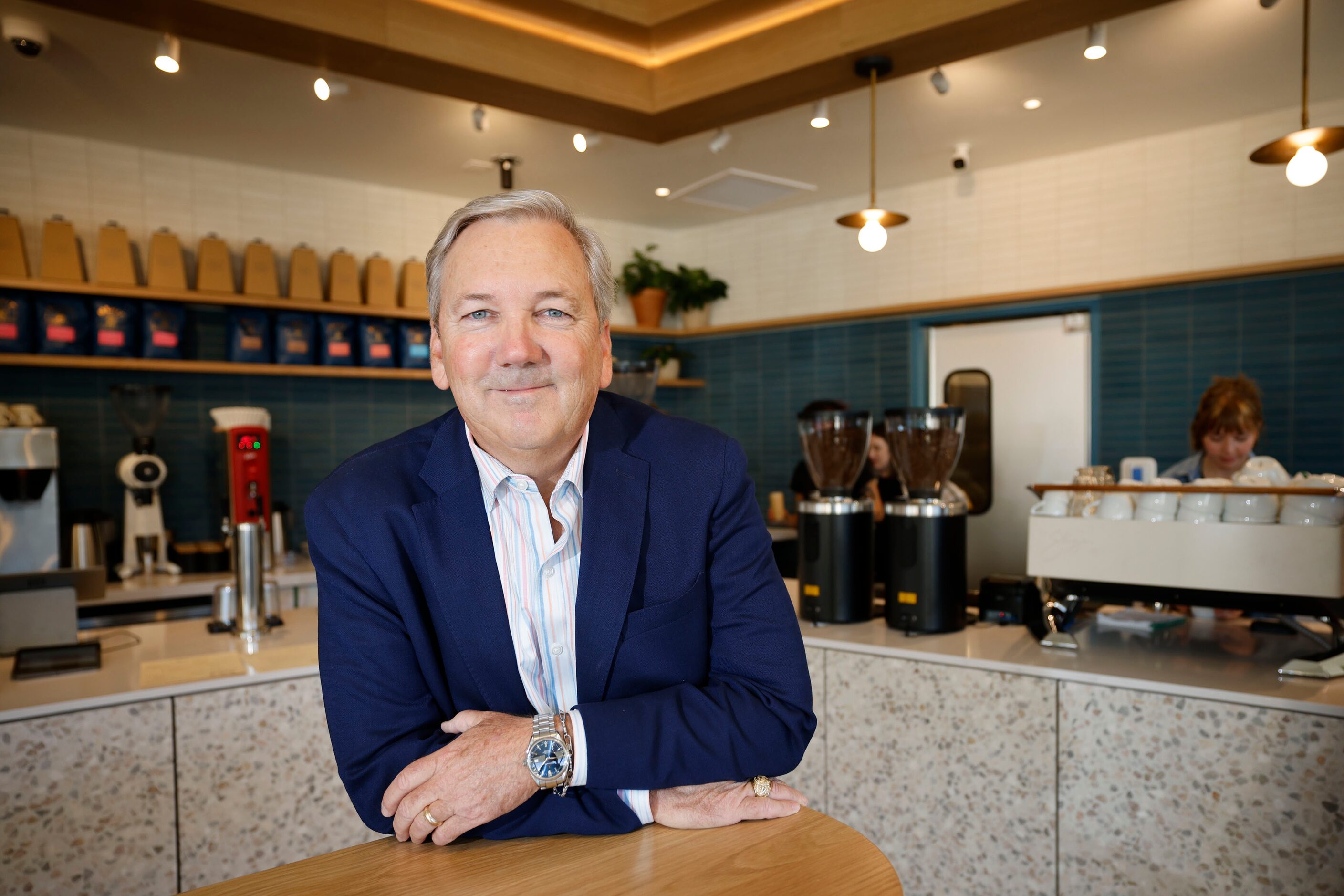 William Ellis, CEO of Merit Coffee poses for a photo during a soft opening of a new Merit...