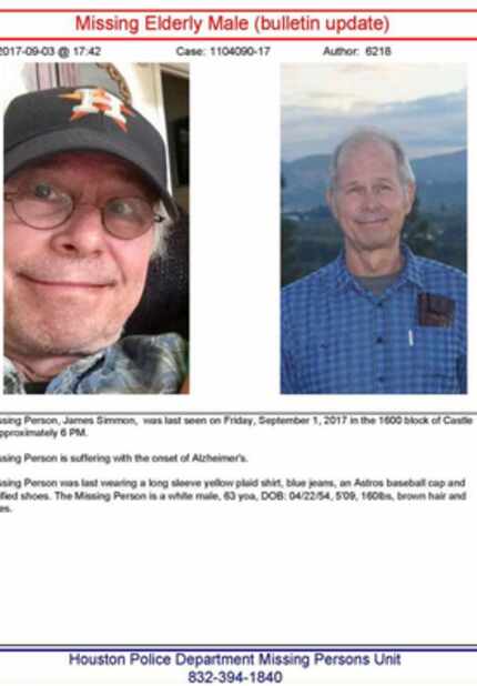 A flyer produced by Houston police for missing James Simmon.