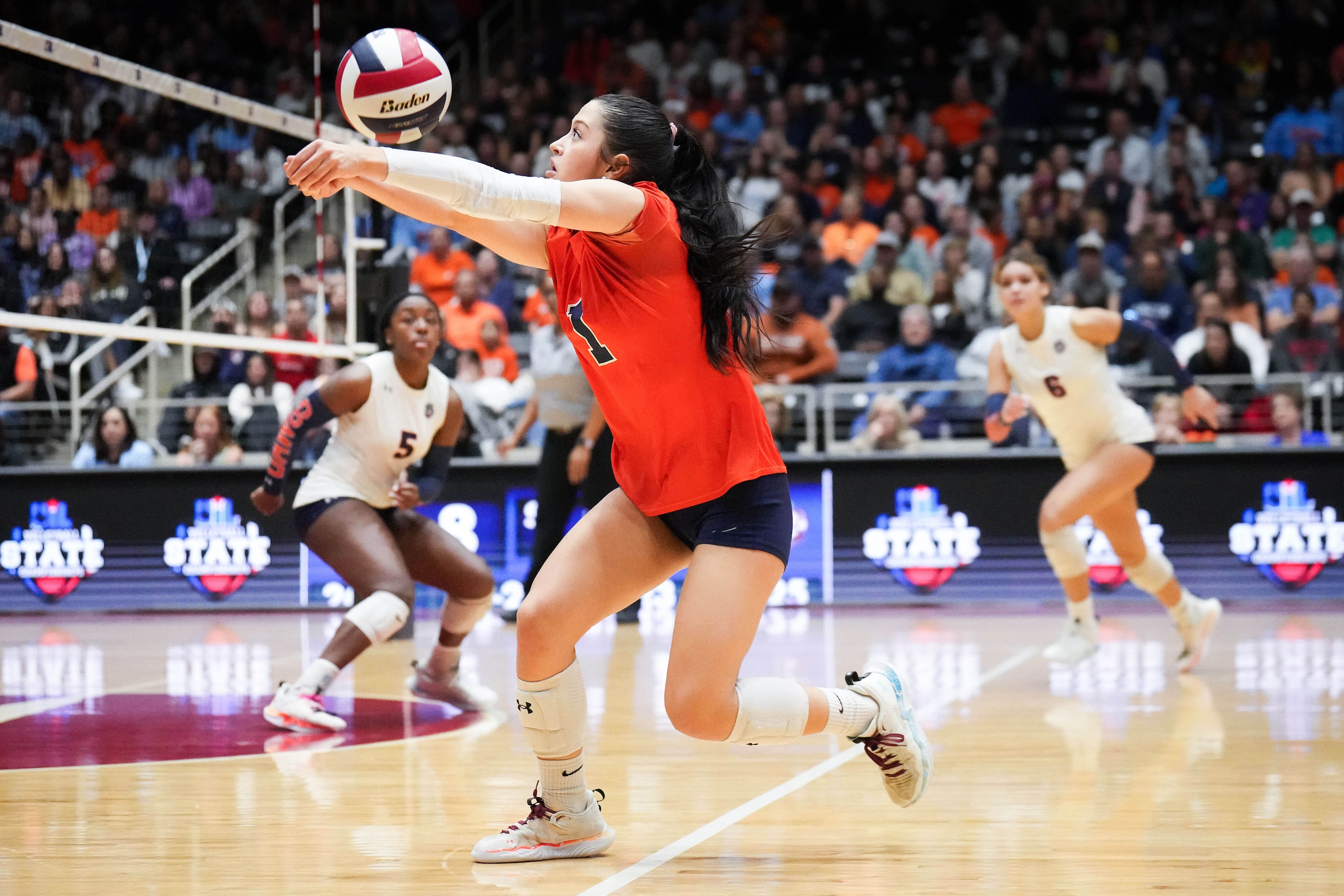 McKinney North's Gabi Rodriguez makes a dig during the UIL Class 5A Division I volleyball...