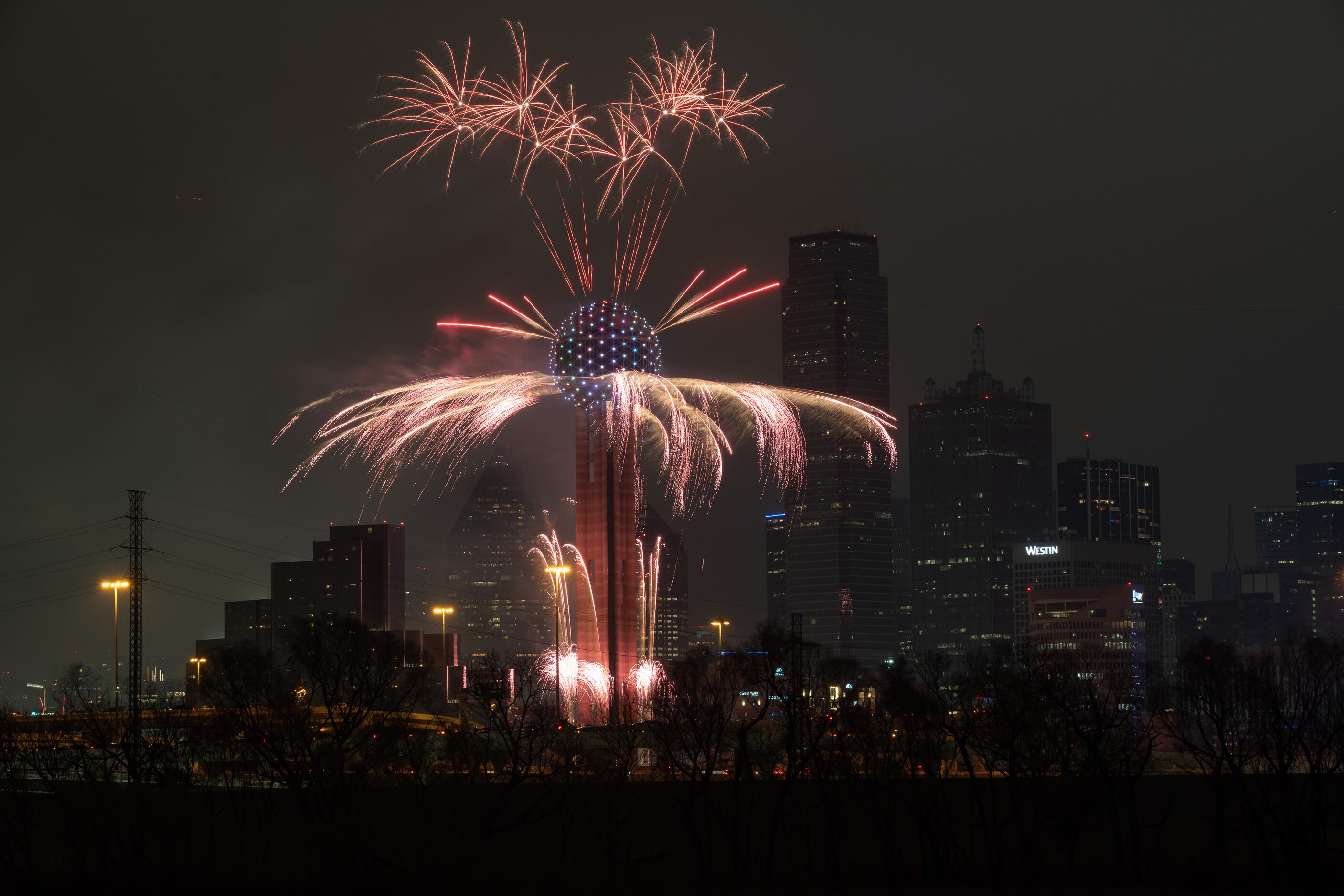 The sixth annual Reunion Tower Over the Top New Year's Eve fireworks show in downtown...