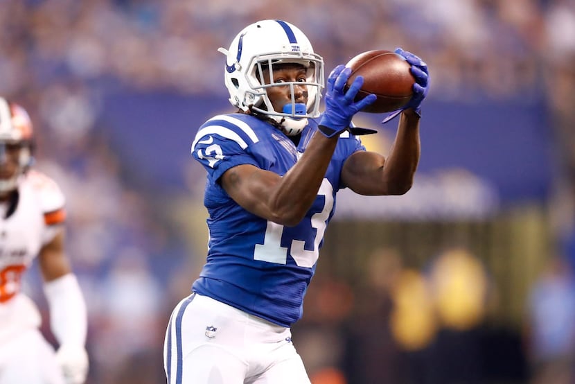 INDIANAPOLIS, IN - SEPTEMBER 24: T.Y. Hilton #13 of the Indianapolis Colts catches a pass...
